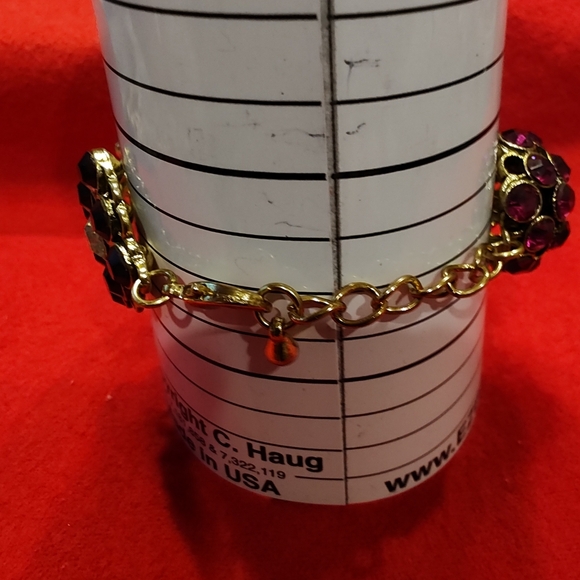 Floral Gemstone Bracelet - Pink, Red, Gold - Picture 3 of 4